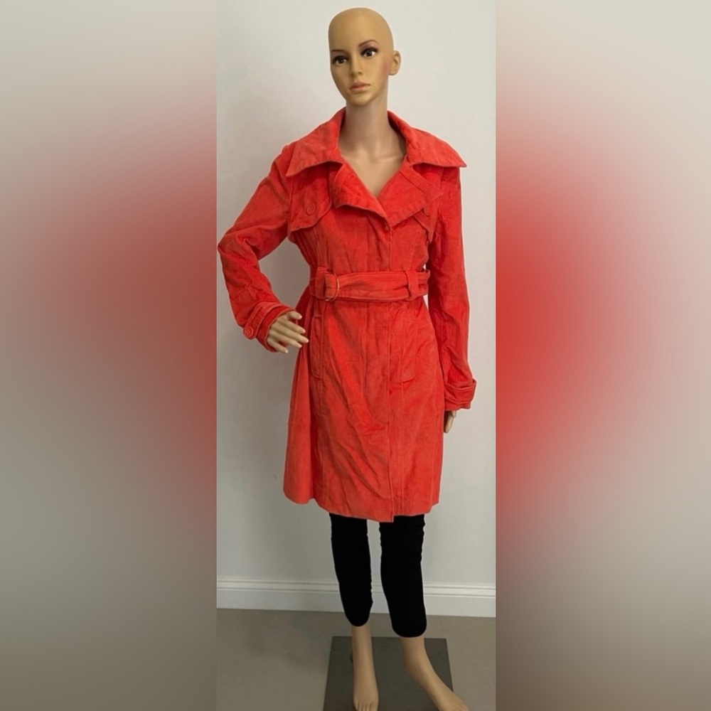 Orange Collared Bebe Midi Belted Petticoat Jacket